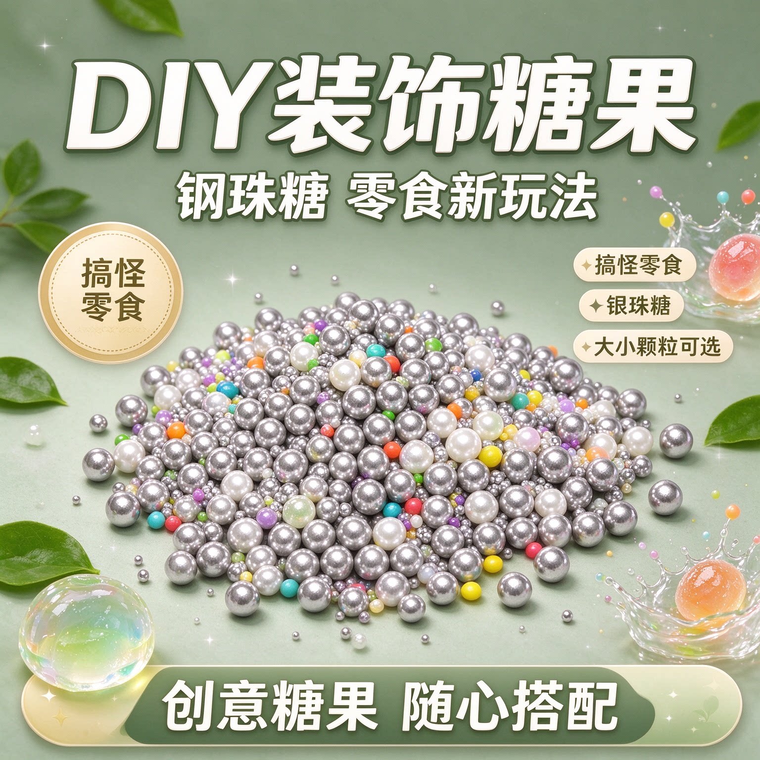 钢珠糖可乐味可食用diy装饰蛋糕日本薄荷整蛊怀旧珍小零食糖豆