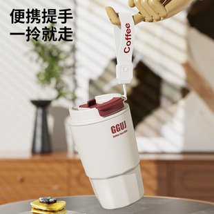 严选咖啡杯水杯轻奢高级感316不锈钢随行杯高颜值保温杯一盖双饮