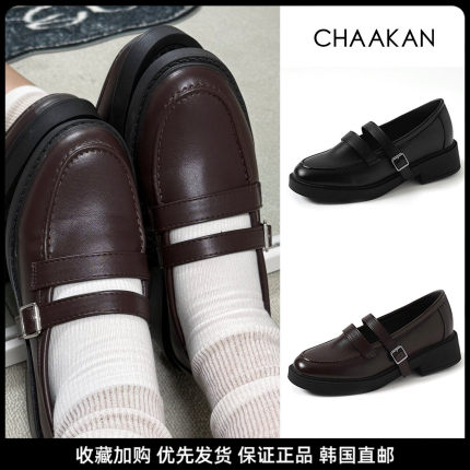 韩国代购直邮 CHAAKAN 厚底乐福鞋女皮带扣玛丽珍小皮鞋粗跟单鞋
