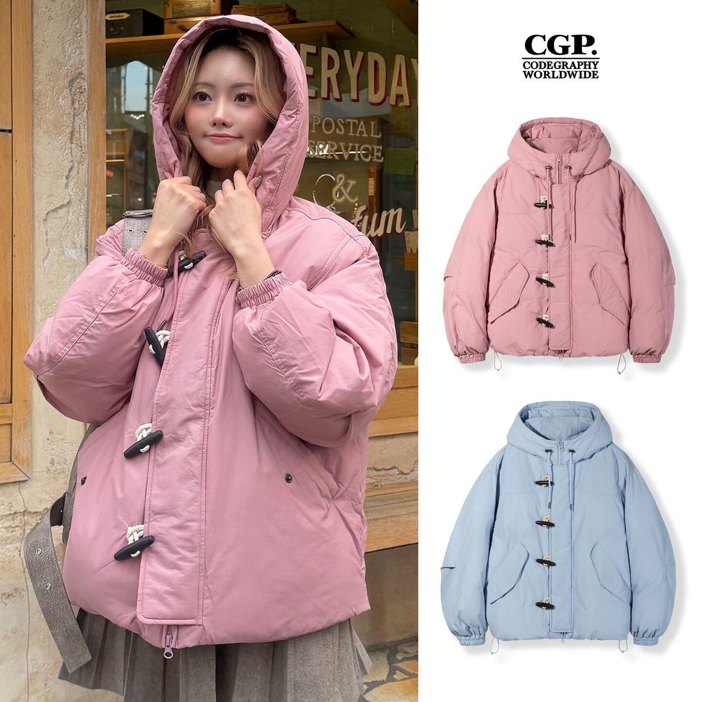 CGP连帽牛角扣短款面包服女保暖
