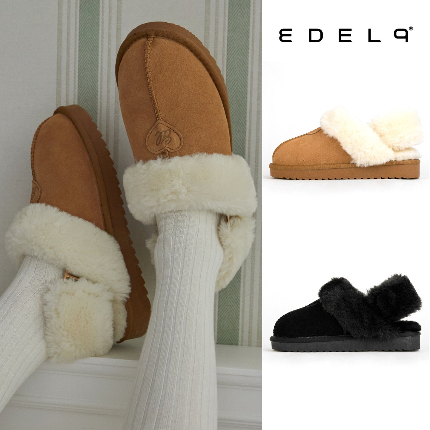edel9毛绒包头拖女厚底保暖