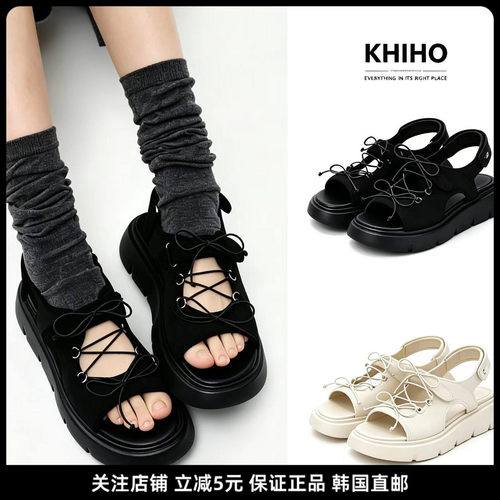 KHIHO夏季厚底魔术贴女凉鞋