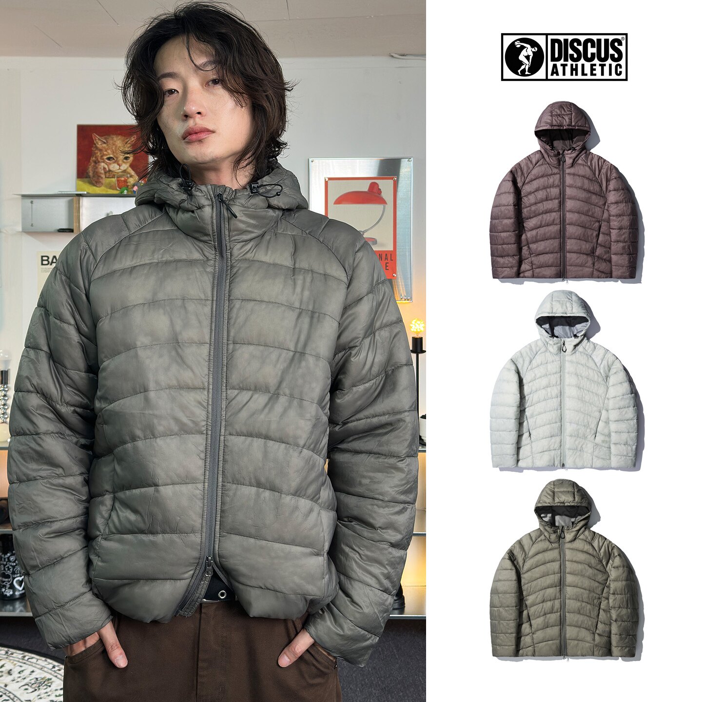 DISCUS轻薄连帽防风男女棉服