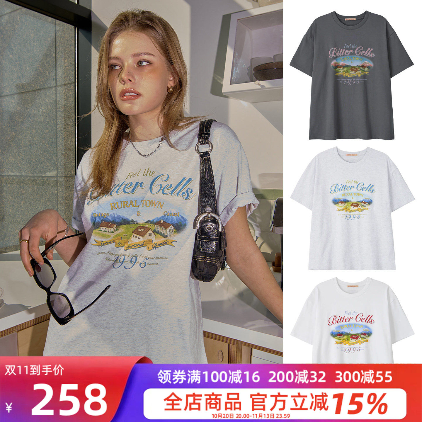 夏季新款乡村小镇宽松短袖T恤