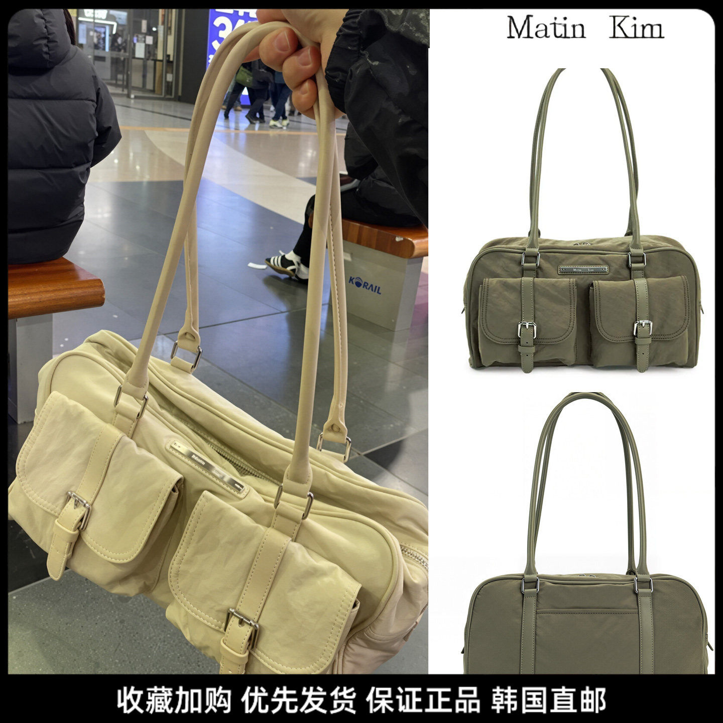 多口袋军绿色女单肩包便携旅行