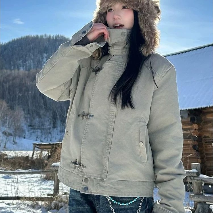 加绒加厚解构设计飞机扣工装外套男女复古vintage短宽翻领夹克冬,男装,夹克,淘宝优惠券,粉丝福利购,淘宝优惠卷