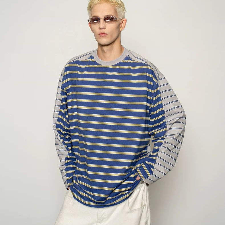 25SS秋新款复古挺阔撞色条纹T恤