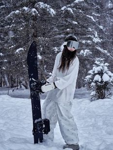 美式加绒保暖防风防水单板滑雪裤女男同款宽松滑雪服裤子小众冬季