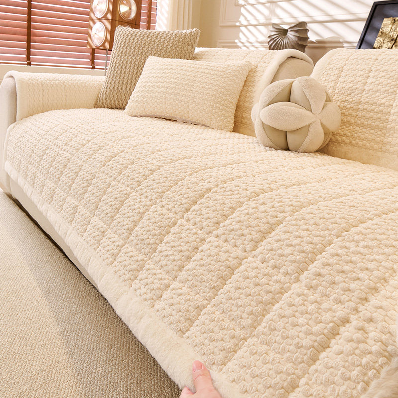 加厚毛绒沙发垫冬季2025新款保暖秋冬坐垫奶油风防滑皮沙发套盖布