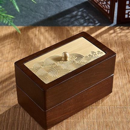 中式黄铜实木牙线盒家用桌面创意牙签盒棉签盒收纳盒轻奢高级