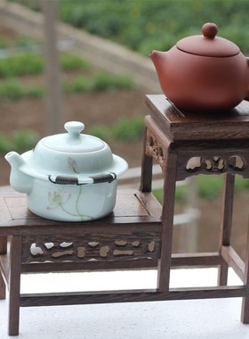 鸡翅木方形实木小花架花盆景小盆栽底座高低多层置物架茶具展示架