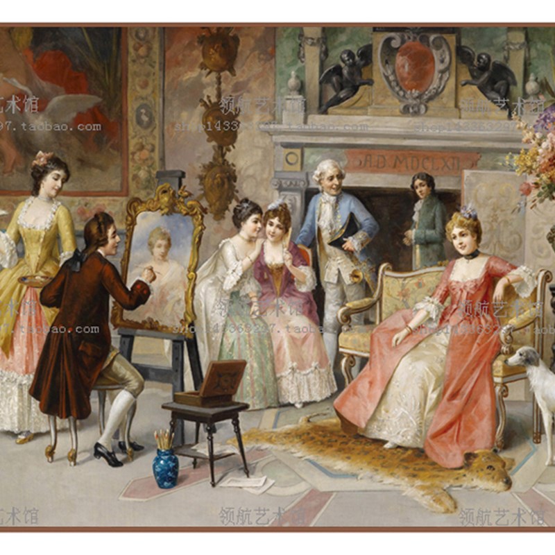 世界名画欧式宫廷油画无框装饰画高清喷绘挂画办公室复古自粘画芯