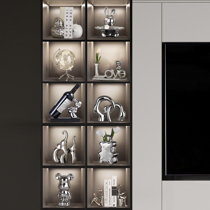轻奢高档电镀银摆件家居客厅酒柜电视柜装饰品桌面玄关摆设乔迁