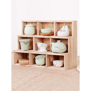 中国原色实木茶格茶具收纳桌面收纳架九方格薄谷架多宝阁收纳架