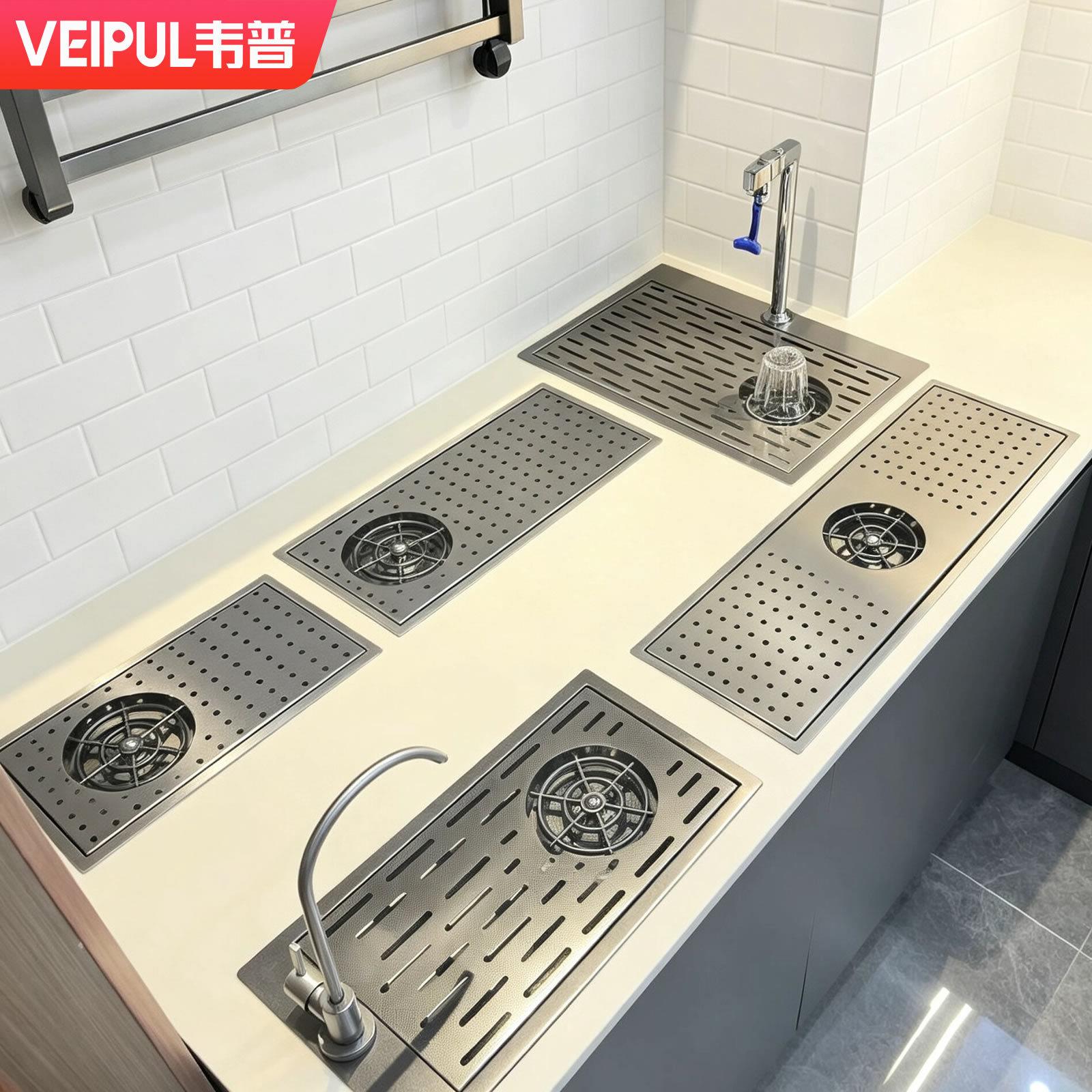 隐藏式304不锈钢水槽纳米黑色嵌入式压洗杯器槽吧台冲杯推杯