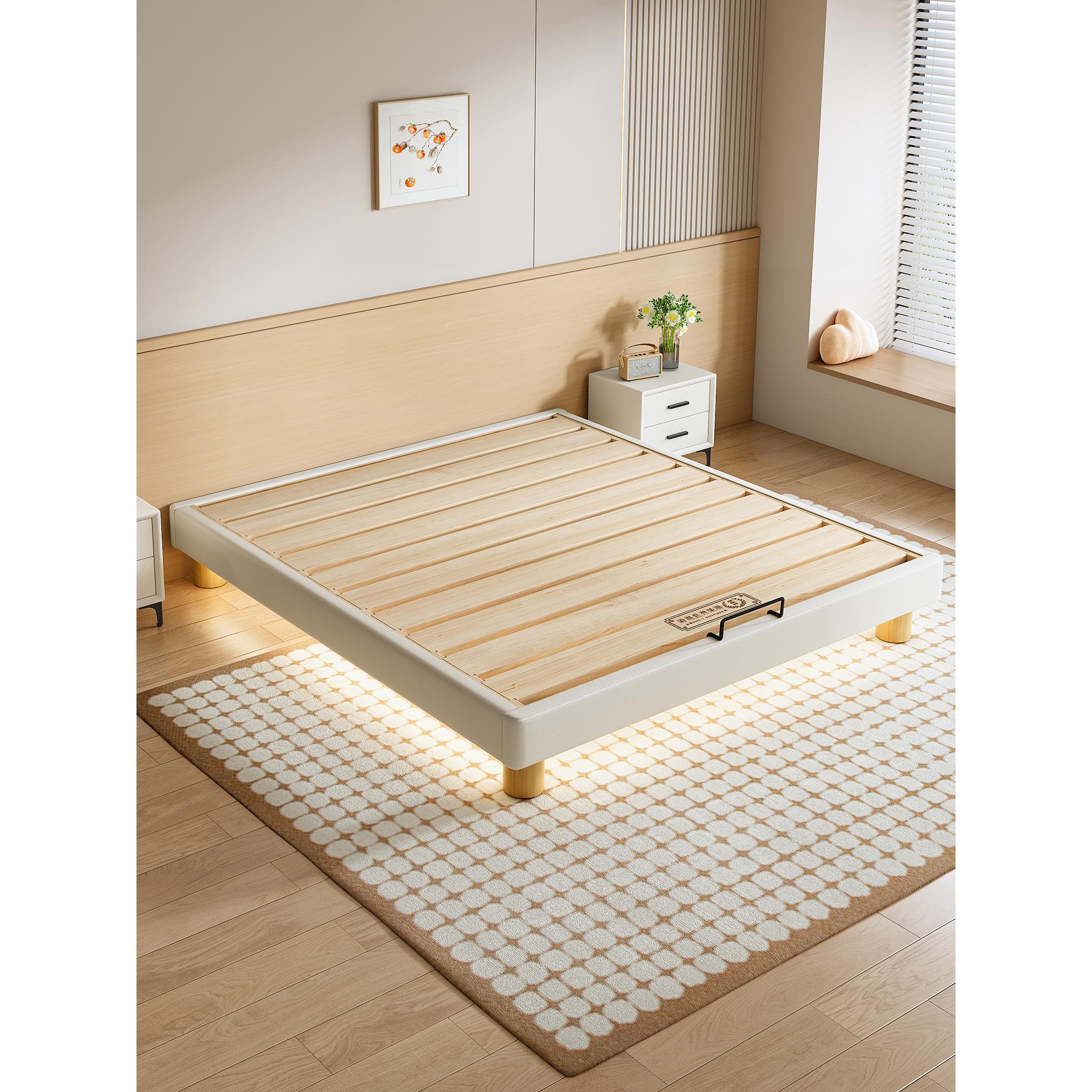 纯实木无床头排骨架床架燕尾榫加厚静音悬浮床榫卯结构可定制尺寸