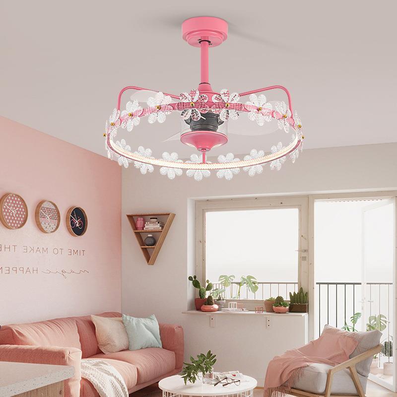 北欧卧室头电风扇摇吊灯晶带餐厅现代扇叶吸顶轻奢吊扇水灯静音