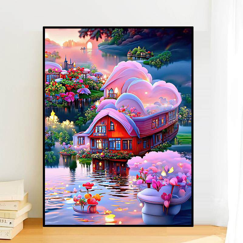 梦幻仙境钻石画2024新款风景手工5d点贴钻十字绣小件客厅卧室满钻