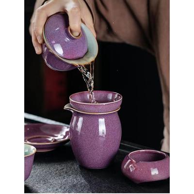 徐保苗均窑新钧瓷整套功夫茶具一体式盖碗主人杯家用泡茶礼品套装