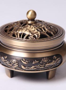 纯铜香炉家用雕花檀香炉室内禅意盘香茶道熏香炉艾柱薰炉蚊香盘