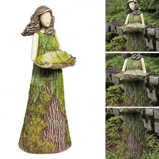 工艺品户外花园庭院鸟草坪童话脂女孩雕像摆件喂森林装 饰树树脂器