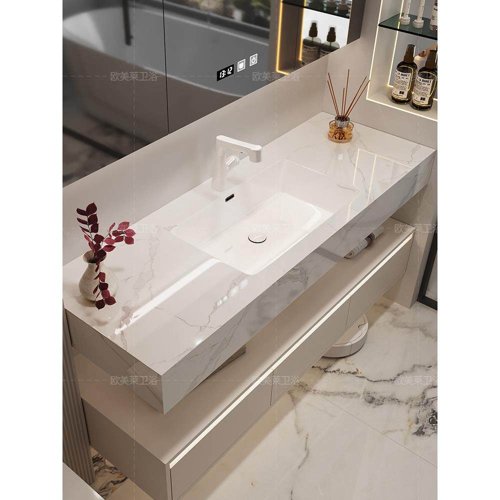 轻奢酒店板岩无缝陶瓷集成盆浴室柜组合洗脸盆浴室马桶水槽