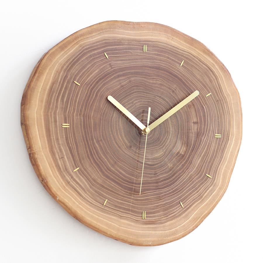 简约嵌铜实木年轮钟客厅装饰扫秒现代创意钟挂钟木质静音单品挂表