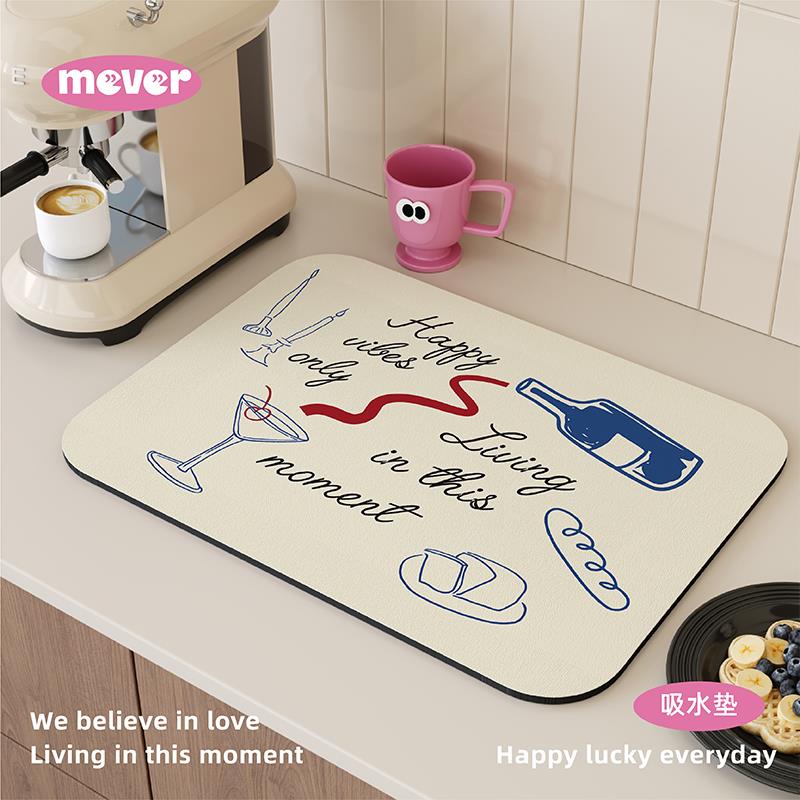 法式覆古艺术风沥水垫厨房台面吸水餐垫茶垫咖啡机垫子矽藻泥桌垫