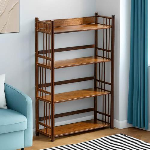 楠竹实木书架落地置物架多层书柜学生家用中古靠墙博古架办公储物