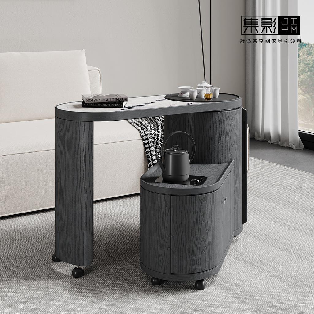 集影茶台可伸缩移动旋转大理石实木茶桌茶车烧水壶一体全自动上水