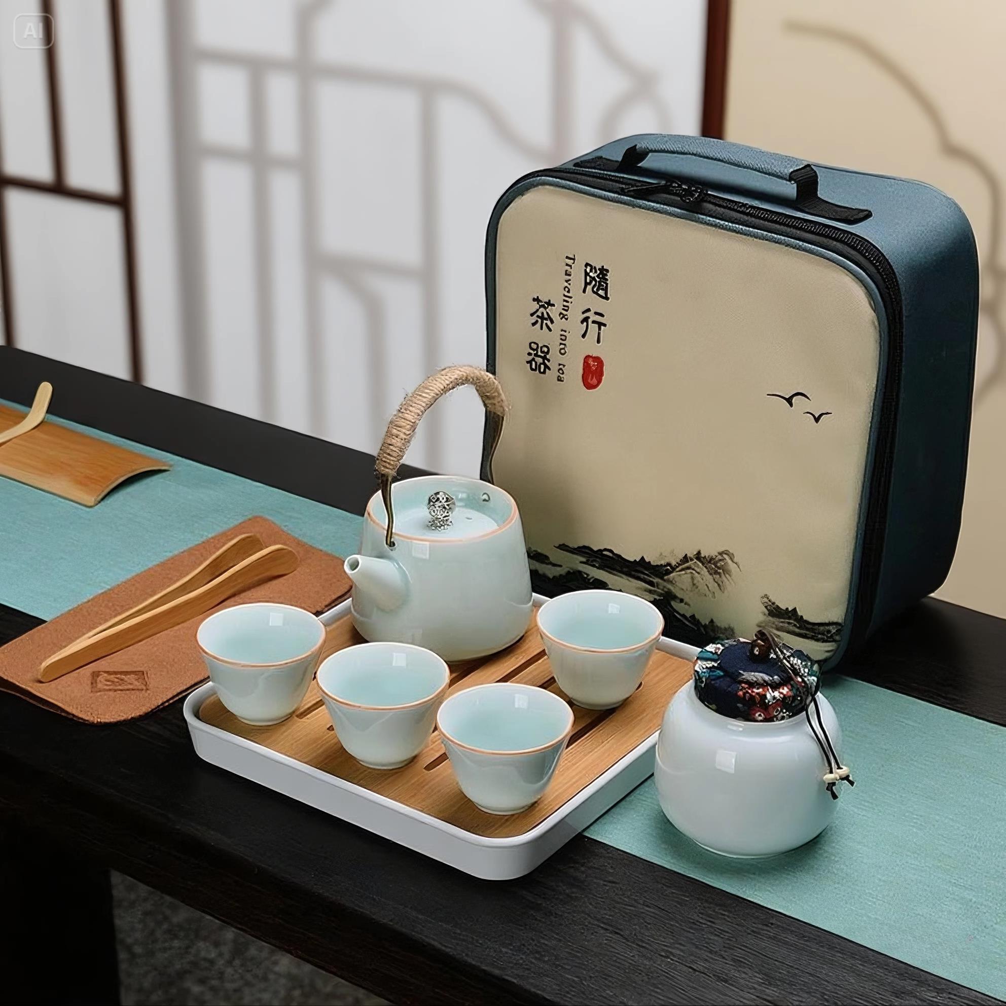 茶杯男士泡茶专用便携式高端功夫旅行茶具套装家用陶瓷户外带茶盘