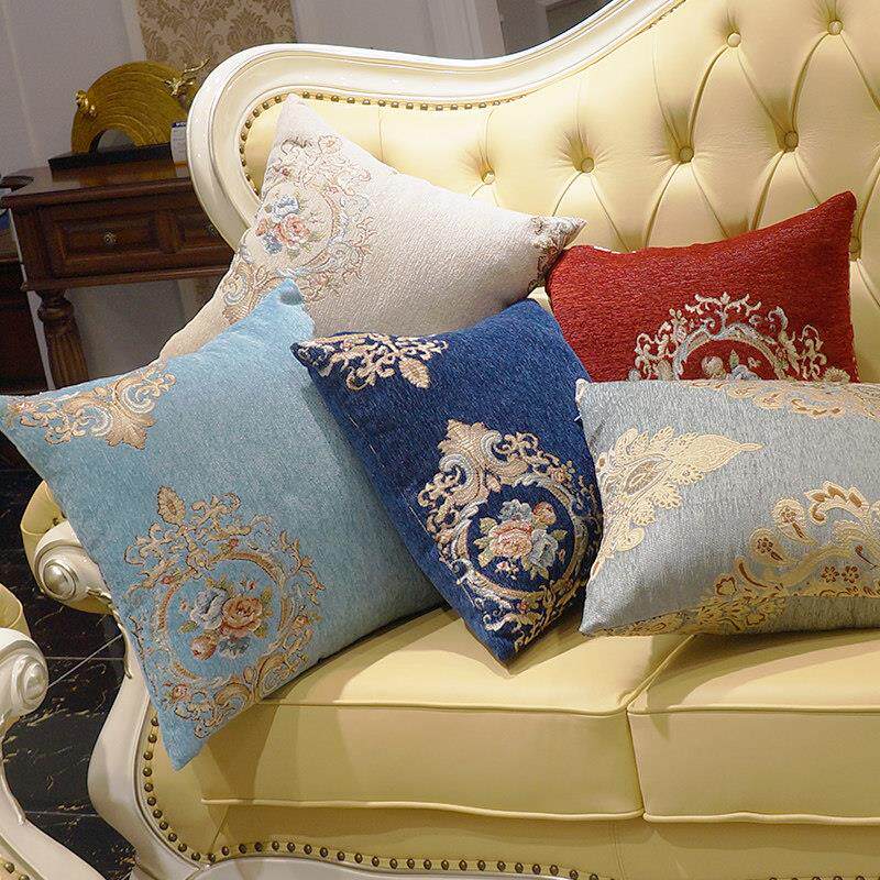 欧式沙发抱枕靠垫奢华床头高档蓝色绣花长方形不含芯抱枕套正方形
