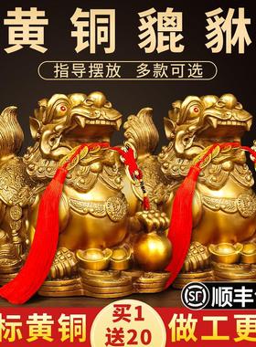 貔貅摆件招财旺财聚财纯铜公母一对家用办公室居家客厅霸王豸皮丘
