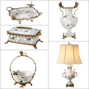 欧式奢华摆件陶瓷镶铜果盘家居客厅花瓶摆设餐桌抽纸盒卧室摆件