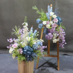 饰 仿真花排婚礼森系蓝紫色莫奈花园婚礼布置路引绢花t台插花艺装