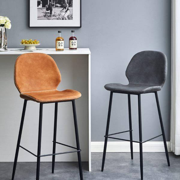 北欧简约家用靠背高脚椅铁艺吧台椅现代吧椅网红吧凳咖啡厅高脚凳