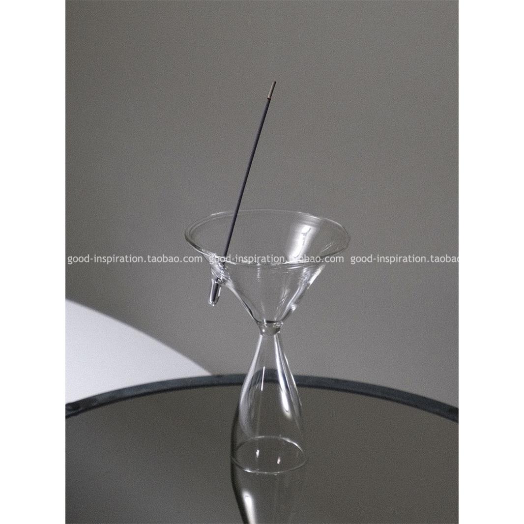 禅意玻璃香插香托 家用室内香薰檀香炉烛台茶道点香器酒店软装