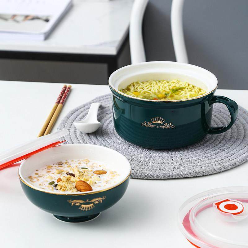 陶瓷泡面碗带盖带把学生大容量创意宿舍打饭碗宿舍用餐具碗筷套装,餐饮具,碗,淘宝优惠券,粉丝福利购,淘宝优惠卷