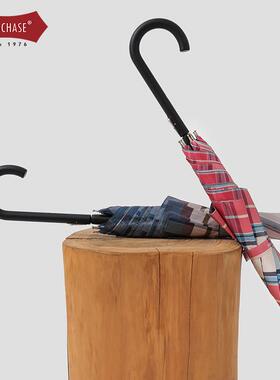 日系小清新红色格子7骨长柄太阳伞晴雨两用遮阳防晒防紫外线男女