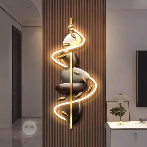 石来运转客厅格栅装饰挂件画九鱼图电视背景墙高级感灯画玄关挂画