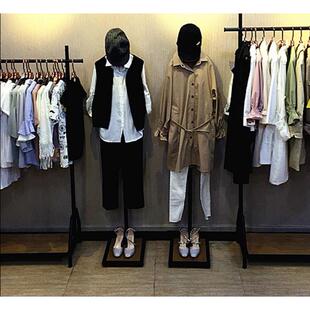 正挂衣架装饰模特女装店橱窗展示架铁艺服装货架落地式双挂架点挂