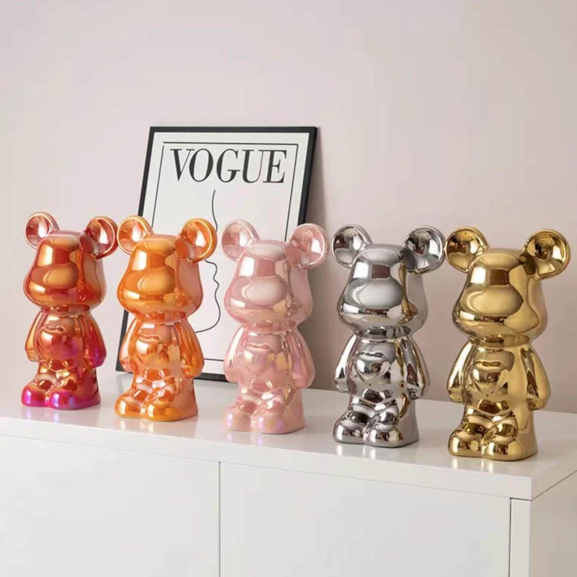 【高品质】28cm陶瓷电镀爱心熊客厅电视柜轻奢软装摆件装饰品摆设