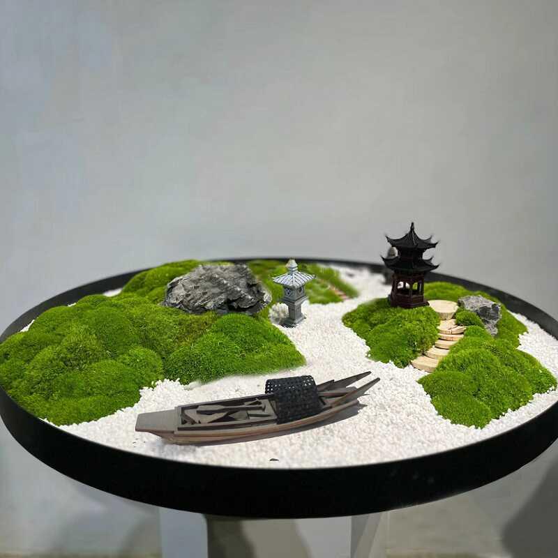 酒店大圆桌中间摆件餐桌景观轻奢永生苔藓高端桌花摆花