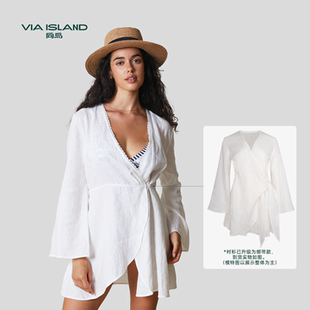 ISLAND向岛2025秋新款 系带长袖 法式 罩衫 复古海边度假沙滩衬衫 VIA
