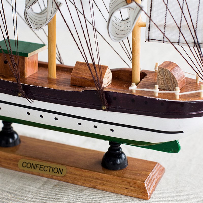 33cm松木帆船 简约帆船模型 木制工艺品 欧式摆件厂家 一帆风顺