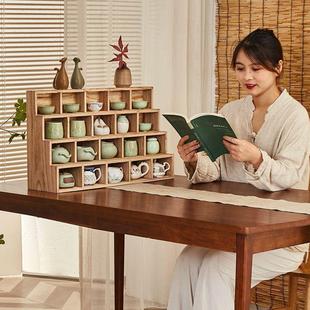 桌上实木博古架多宝阁格子架茶具展示架家用多层阶梯置 tkz新中式