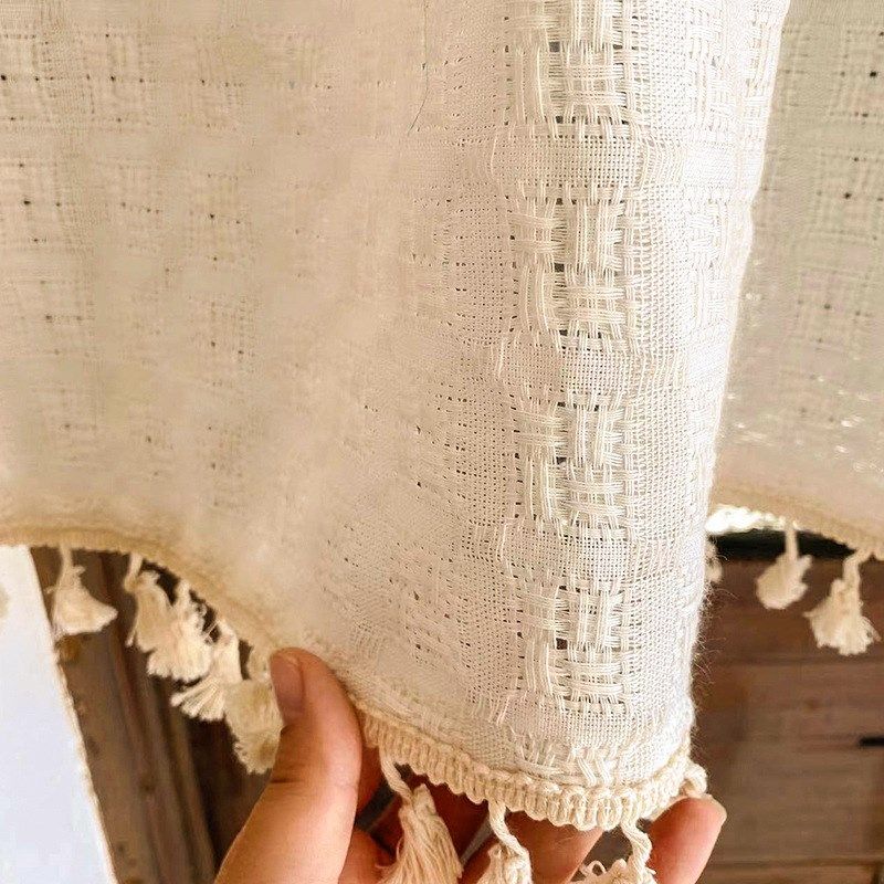 文艺复古奶油白色纱帘门帘飘窗窗帘韩式半帘出租屋隔断免打孔短帘