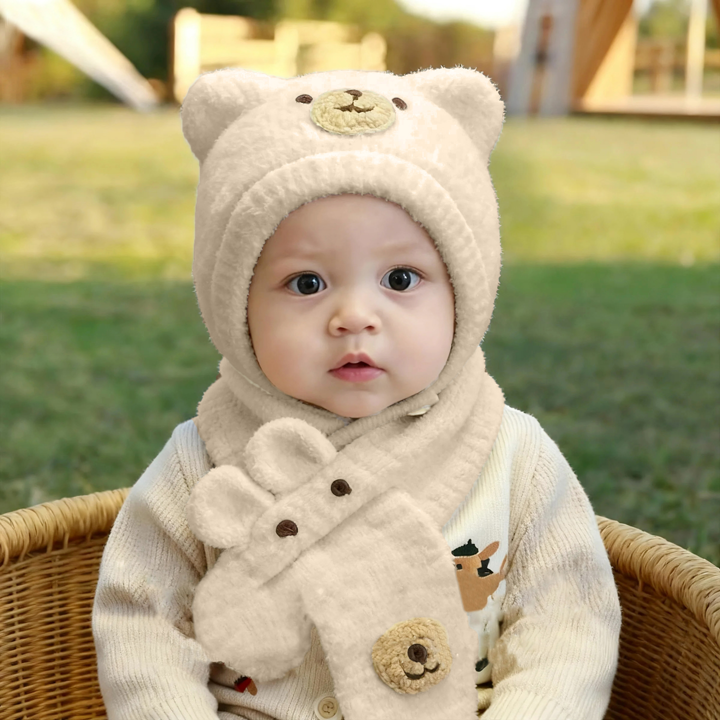 兔七宝毛线帽护耳帽小熊设计可爱