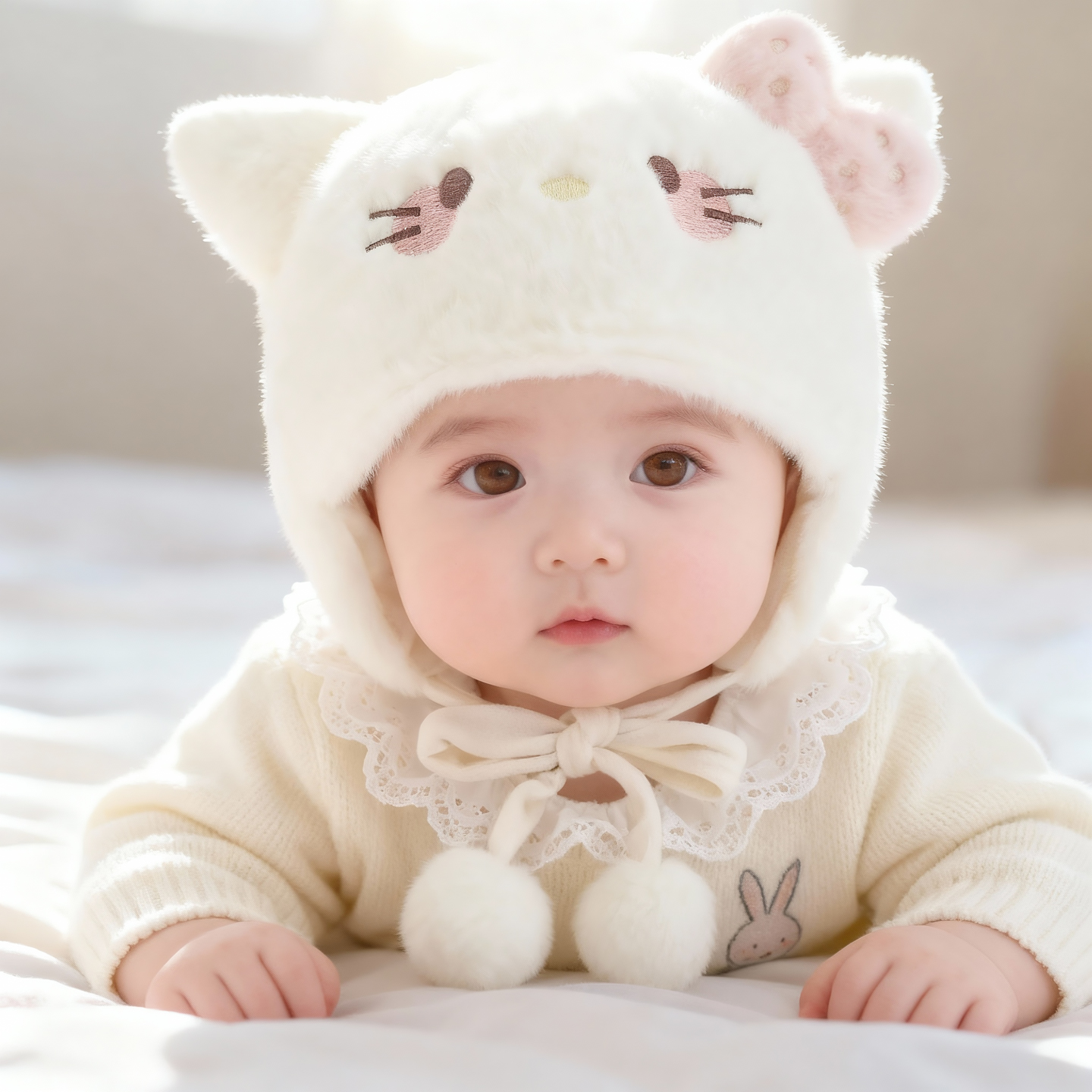 兔七宝婴儿帽子秋冬季可爱护耳帽