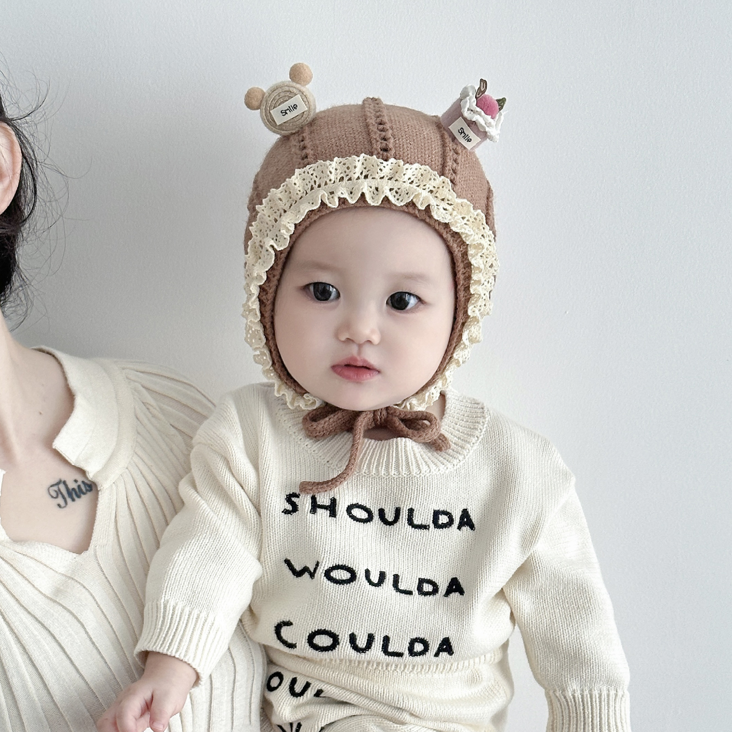 兔七宝毛线帽针织帽小熊蛋糕可爱